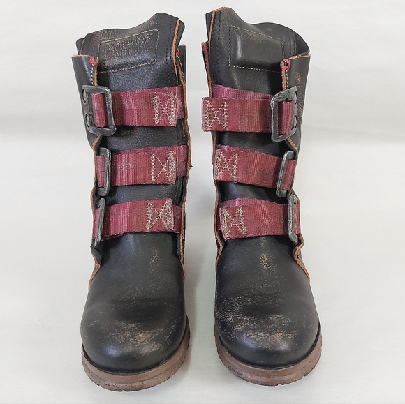 Fly London Stif Black Leather Boot Women Size 37 EU Military Distressed Lug Sole - Picture 2 of 12